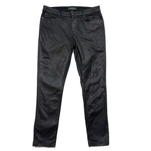 Lauren Ralph Lauren Womens 14 Black Wax Coated Skinny Jeans Leather Look LRL